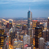 Buy canvas prints of Chicago from above - amazing aerial view in the ev by Erik Lattwein