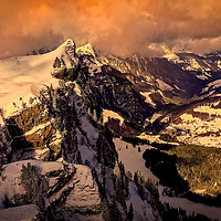 Buy canvas prints of Flight over snow-capped mountains in the Swiss Alp by Erik Lattwein