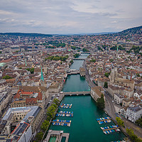 Buy canvas prints of Amazing aerial view over the city of Zurich in Swi by Erik Lattwein