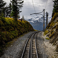 Buy canvas prints of Cog railway train tracks in the Swiss Alps by Erik Lattwein