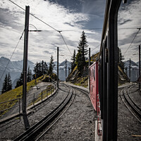 Buy canvas prints of Cog railway train in the Swiss Alps by Erik Lattwein