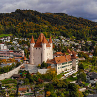 Buy canvas prints of Thun Castle in Switzerland from above by Erik Lattwein