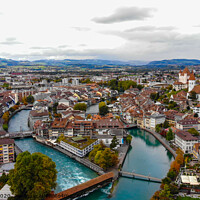 Buy canvas prints of Aerial view over the city of Thun in Switzerland by Erik Lattwein