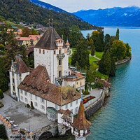Buy canvas prints of Famous Castle Oberhofen at Lake Thun in Switzerland by Erik Lattwein