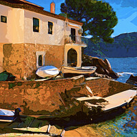 Buy canvas prints of Serene Fishing Pier in Costa Brava - CR2201 6775 W by Jordi Carrio