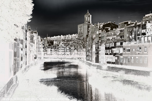 View of the city of Girona - B&W, duplex effect Picture Board by Jordi Carrio