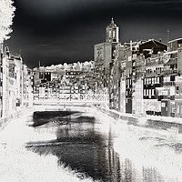 Buy canvas prints of View of the city of Girona - B&W, duplex effect by Jordi Carrio