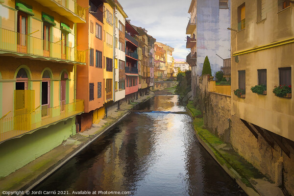 Painted houses bordering the Ritort river in Camprodon Picture Board by Jordi Carrio
