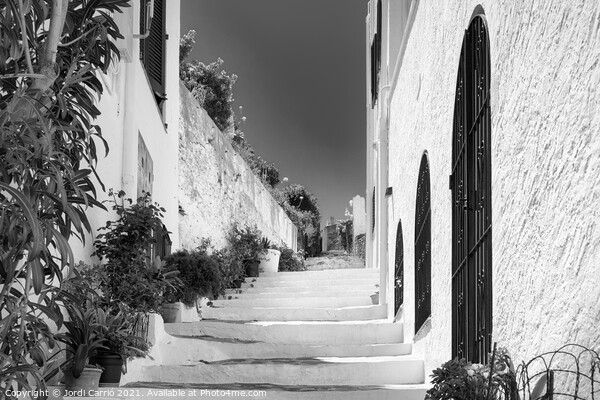 Stairs of charm in Cadaqués - C1905-5601-BW Picture Board by Jordi Carrio