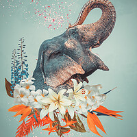 Buy canvas prints of Abstract art collage of elephant with flowers by Svetlana Radayeva