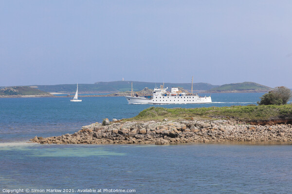 The Scillonian 3 sailing into the Isles of Scilly Picture Board by Simon Marlow