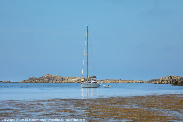 Yacht moored at St Martins, Isles of Scilly Picture Board by Simon Marlow