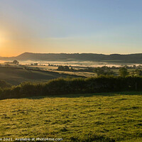 Buy canvas prints of South Shropshire Autumn Sunrise with valley mist by Simon Marlow