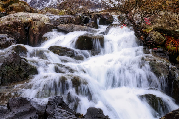 Majestic waterfall in Snowdonia Picture Board by Simon Marlow