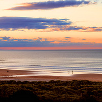 Buy canvas prints of Bamburgh beach at sunset by Simon Marlow