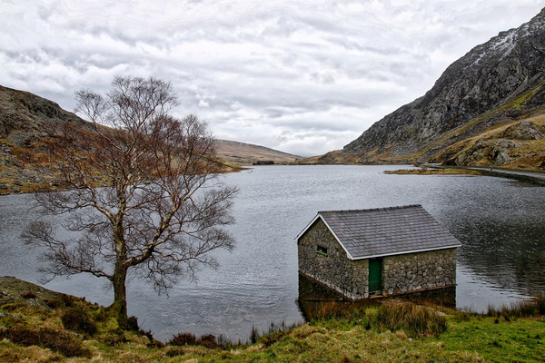 The cabin on the lake at Ogwen Picture Board by Simon Marlow