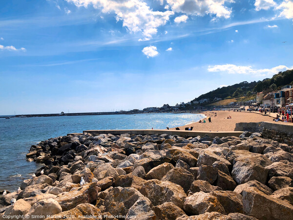View across Lyme Regis beachfront Picture Board by Simon Marlow