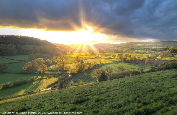 Breathtaking sunset over Clun Valley Picture Board by Simon Marlow