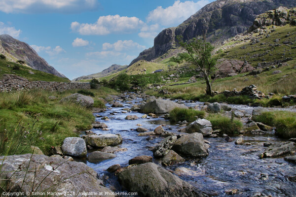 Looking up the river at Capel Curig, Snowdonia Picture Board by Simon Marlow
