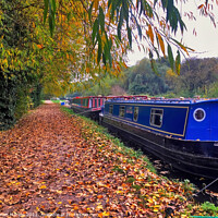 Buy canvas prints of Barges on the canal at Aldermaston Wharf, Berkshire by Simon Marlow