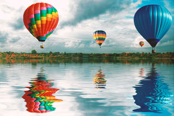 Hot Air Balloons reflecting over water Picture Board by Simon Marlow