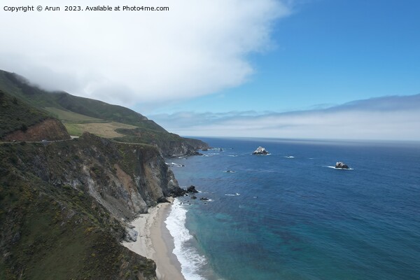 Windswept cliffs and Pacific ocean from Highway one Calfifornia Picture Board by Arun 