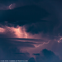 Buy canvas prints of Lightning strike on the dark cloudy sky by Przemek Iciak