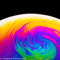 Buy canvas prints of Rainbow soap bubble on a dark background. Close-up of colorful surface. by Przemek Iciak