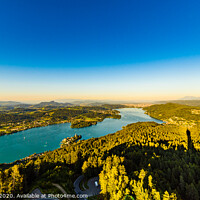 Buy canvas prints of Lake and mountains at Worthersee Karnten Austria. View from Pyramidenkogel tower on lake and Klagenfurt the area. by Przemek Iciak