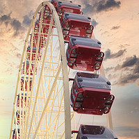 Buy canvas prints of Red panoramic wheel on sunset background by federico stevanin