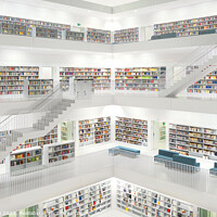 Buy canvas prints of Stuttgart Library beautiful modern library white futuristic in Germany by Luis Pina