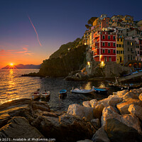 Buy canvas prints of Riomaggiore in Cinque Terre at sunset, in Italy by Luis Pina