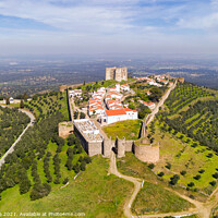 Buy canvas prints of Evoramonte drone aerial view of village and castle in Alentejo, Portugal by Luis Pina