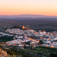 Buy canvas prints of Castelo de Vide in Alentejo, Portugal from Serra de Sao Mamede mountains at sunset by Luis Pina