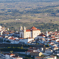 Buy canvas prints of Castelo de Vide church in Alentejo, Portugal from Serra de Sao Mamede mountains by Luis Pina