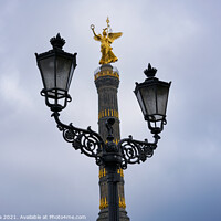 Buy canvas prints of Victory Column Siegessäule in Berlin behind street lamps by Luis Pina