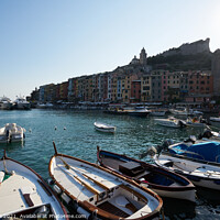 Buy canvas prints of View of the beach and boats in Portovenere in Italy by Luis Pina