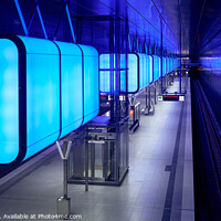 Buy canvas prints of Subway station with blue lights at University on the Speicherstadt area in Hamburg by Luis Pina