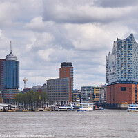 Buy canvas prints of Elbphilharmonie concert hall in Hamburg with the boats marina on the front by Luis Pina