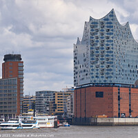 Buy canvas prints of Elbphilharmonie concert hall in Hamburg with the boats marina on the front by Luis Pina