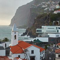 Buy canvas prints of View of São Sebastião church with Cape Girão, in Câmara de Lobos, Madeira by Luis Pina