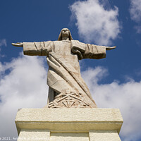 Buy canvas prints of Cristo Rei Jesus Christ sculpture in Caniço, Madeira by Luis Pina