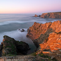 Buy canvas prints of Praia de Odeceixe beach in Costa Vicentina at sunset, Portugal by Luis Pina