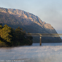 Buy canvas prints of Portas de Rodao landscape in Vila Velha de Rodao with a beautiful bridge at sunrise, in Portugal by Luis Pina