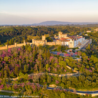 Buy canvas prints of Aerial drone view of Convento de cristo christ convent in Tomar at sunrise, Portugal by Luis Pina