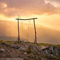 Buy canvas prints of Famous Swing social distancing baloico in Lousa mountain, Portugal at sunset by Luis Pina