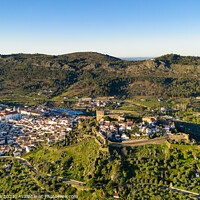 Buy canvas prints of Castelo de Vide drone aerial view in Alentejo, Portugal from Serra de Sao Mamede mountains by Luis Pina