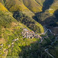 Buy canvas prints of Piodao aerial drone view of schist shale village in Serra da Estrela, Portugal by Luis Pina
