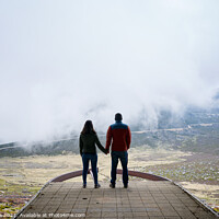 Buy canvas prints of Couple holding hands on an abandoned cableway platform building social distancing beautiful landscape in Serra da Estrela, Portugal by Luis Pina