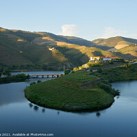 Buy canvas prints of Douro wine valley region s shape bend river in Quinta do Tedo at sunset, in Portugal by Luis Pina